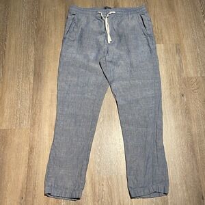 J.Crew Re-Imagined 100% Linen Lounge Pants‎ Drawstring Blue Womens Large